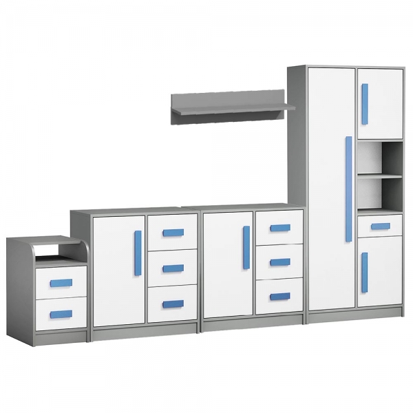 Dětský nábytek GIT | 280 cm | 5 dílů | šedá/bílá/modrá