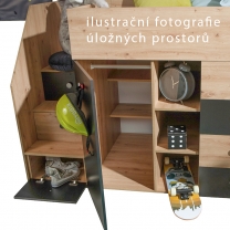 Patrová postel SMART 3 | 90x200 | LEVÁ | s úložnými prostory a stolkem | artisan/bílá