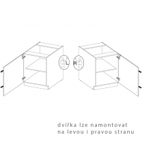 LARA wh | dolní skříňka 60D 1F s policí | 60 cm | UNI dvířka | bílá lesk