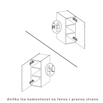 LARA wh | horní skříňka 30G-72 1F s policemi | 30 cm | UNI dvířka | bílá lesk