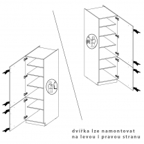 LARA wh | vysoká skříňka 60DK-210 2F potravinová | 60 cm | UNI dvířka | bílá lesk