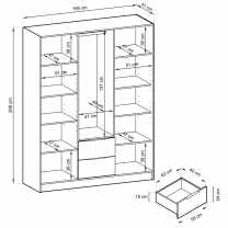 Šatní skříň NELLY 3D bez zrcadla | 155 cm | šedá | BLACK FRIDAY