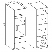 LARA gr | vysoká skříňka 60DPM-210 2F pro vestavnou troubu a mikrovlnku | 60 cm | UNI | šedá lesk