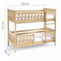 Patrová dětská postel LILA | 2x 80x190 cm | s rošty, matracemi a zásuvkou | přírodní | UNI PROVEDENÍ