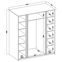 Šatní skříň KAJA 2F 2LU | 200 cm | se zrcadly | VYSOKÁ | černá/evoke