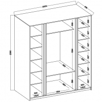 Šatní skříň KAJA 2LAM 2F 3S | 200 cm | bez zrcadla | VYSOKÁ | evoke/černá + lamely