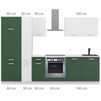 Kuchyňská linka TONI | 290 cm | S PRACOVNÍ DESKOU | bílá/labrador zelená