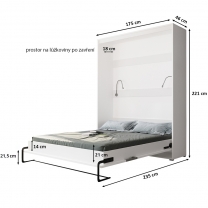 Výklopná postel HOME | 160x200 cm | NOSNOST až 200kg | čelní výklop | + 2 LAMPIČKY | bílá/černá