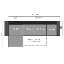 Sedací souprava BAZALT | 184x332 cm | rozkládací + úložný prostor | VÝBĚR TKANIN a KŮŽÍ