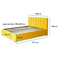 Dvoulůžko Pauline + rošt s úložným prostorem | 180x200 cm | žlutá | II. jakost | VÝPRODEJ Z PRODEJNY